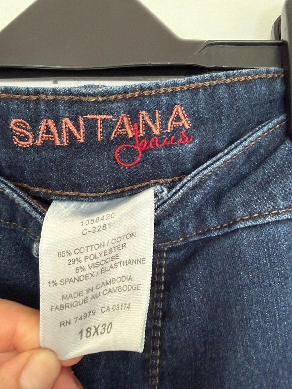 $60 Retail Santana Jeans Dark Wash Straight Leg Denim Size 18x30 Stretch - Picture 5 of 8
